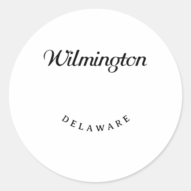 Pegatina Redonda Wilmington Delaware Black Font (Anverso)