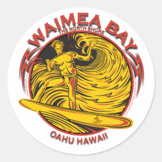PEGATINA REDONDA WIMEA BAY HAWAII SURFING