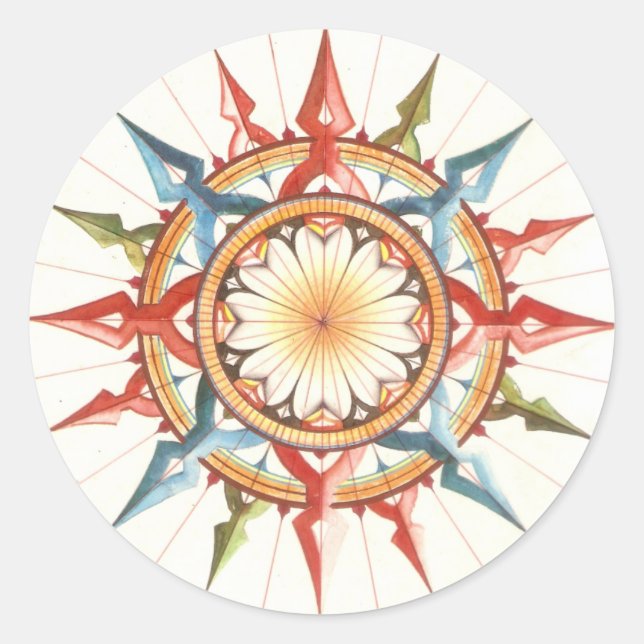 Pegatina Redonda wind rose, compass (Anverso)