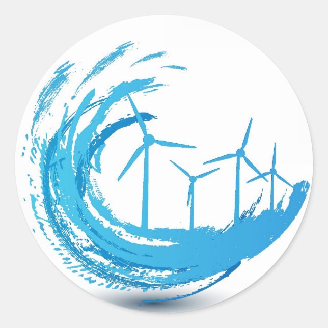 Pegatina Redonda Wind Turbines Blue Swirl (Anverso)