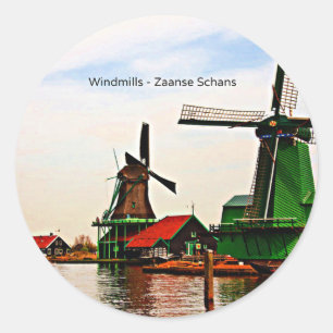 Pegatina Redonda Windmills-Zaanse Schans