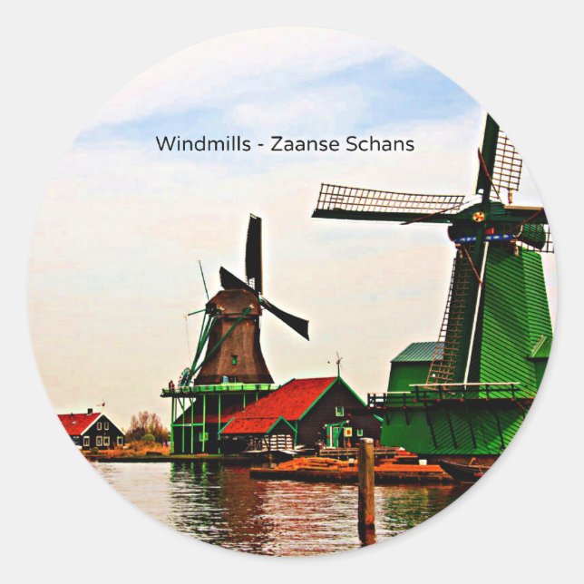 Pegatina Redonda Windmills-Zaanse Schans (Anverso)