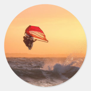 Pegatina Redonda Windsurf En Sunset Surfer