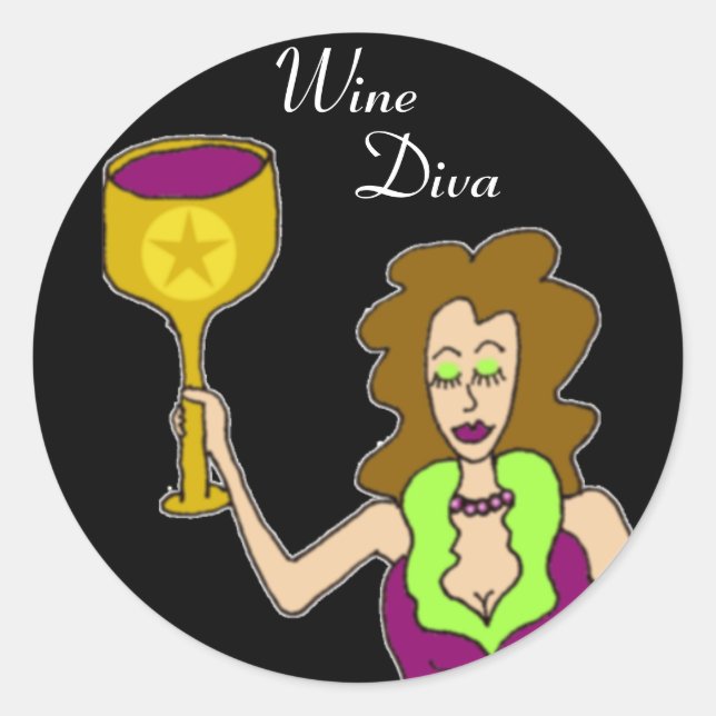 Pegatina Redonda Wine Diva Dark (Anverso)