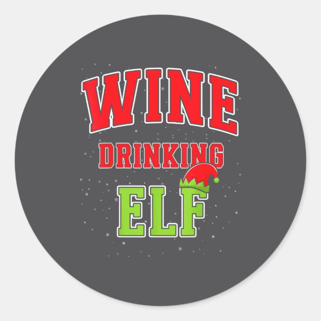 Pegatina Redonda Wine Drinking Elf Christmas Family Matching Group  (Anverso)