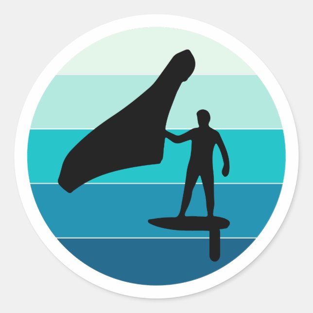 Pegatina Redonda Wing Foil Hydrofoil Surf Water Sport (Anverso)