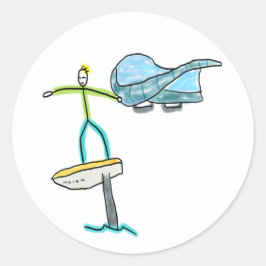 Pegatina Redonda Wing Foiling Stickman