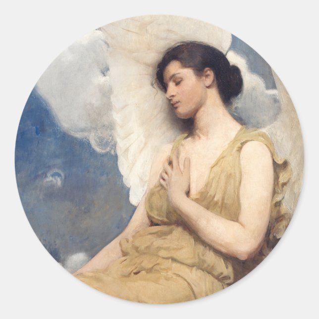 Pegatina Redonda Winged angel figure sleeping dreaming on clouds (Anverso)