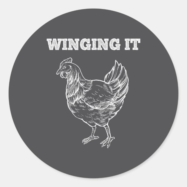 Pegatina Redonda Winging It Funny Chicken Wings Lovers Quote  (Anverso)