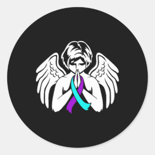Pegatina Redonda Wings Angel Ribbon Happy Support Graphic