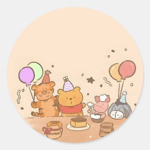 Pegatina Redonda Winnie, cumpleaños de Pooh