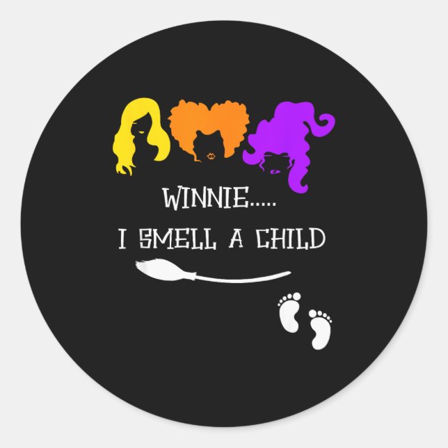 Pegatina Redonda Winnie I Smell A Child Halloween Pregnancy Announc (Anverso)