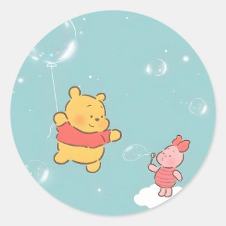 Pegatina Redonda Winnie, las burbujas de Pooh