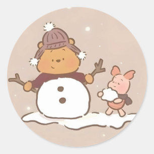 Pegatina Redonda Winnie the Pooh Navidad 
