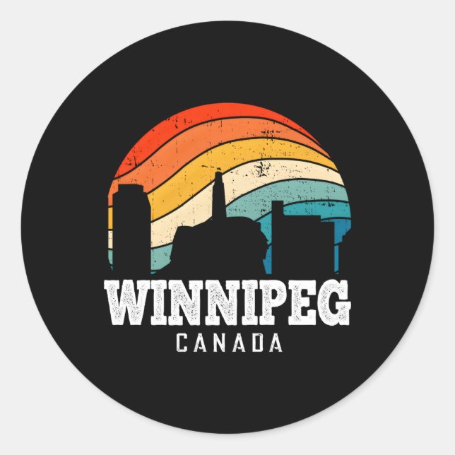 Pegatina Redonda Winnipeg de Canada Skyline City (Anverso)