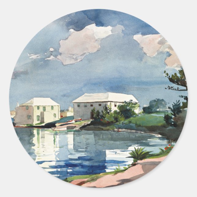 Pegatina Redonda Winslow Homer, Salina, Bermudas (Anverso)