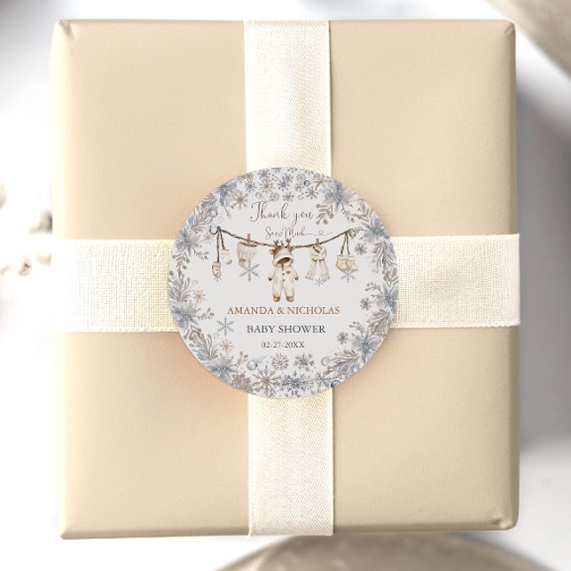 Pegatina Redonda Winter Baby Clothes Baby Shower Gracias (Subido por el creador)