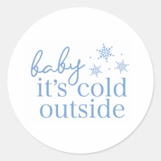 Pegatina Redonda Winter Baby Shower Blue Baby It's Cold Outside