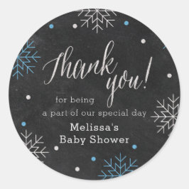 Pegatina Redonda Winter Baby Shower Chalkboard Gracias
