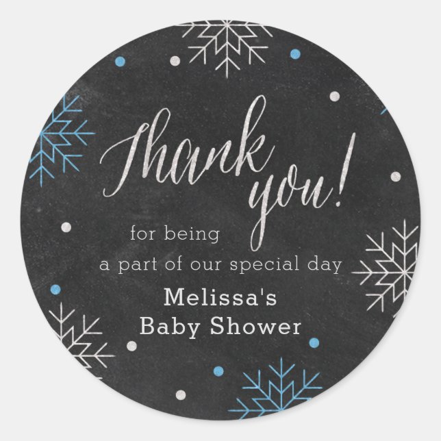 Pegatina Redonda Winter Baby Shower Chalkboard Gracias (Anverso)