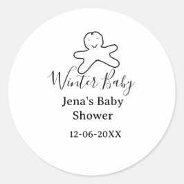 Pegatina Redonda Winter baby shower cookie black scribble hand-draw