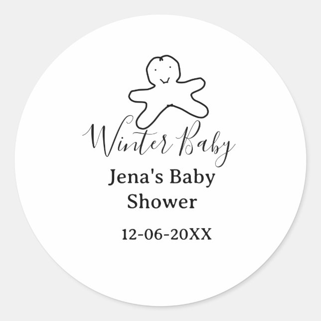 Pegatina Redonda Winter baby shower cookie black scribble hand-draw (Anverso)