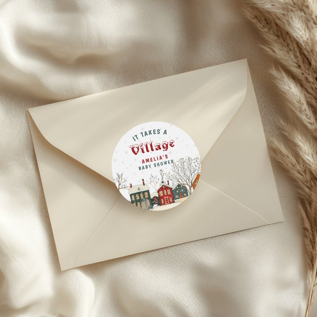 Pegatina Redonda Winter Baby Shower Festive Village Favor  (Subido por el creador)