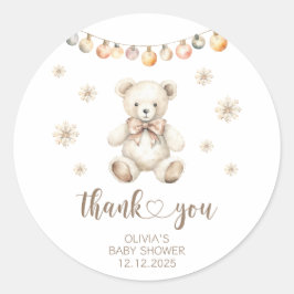 Pegatina Redonda Winter Bear Bearly Wait baby ducha gracias
