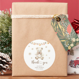 Pegatina Redonda Winter Bear Bearly Wait baby ducha gracias