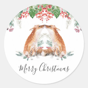 Pegatina Redonda Winter Berries Woodland Fox Feliz Navidad
