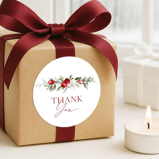 Pegatina Redonda Winter Berry Thank You (Subido por el creador)