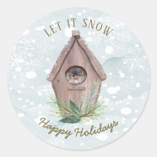 Pegatina Redonda Winter Bird Let It Snow Holiday Round Seal Pegatin