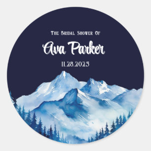 Pegatina Redonda Winter Blue White Snowy Mountains Bridal Shower
