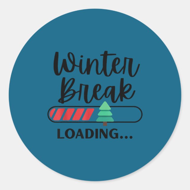 Pegatina Redonda Winter Break Loading Funny Christmas Holiday Quote (Anverso)