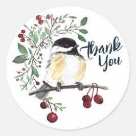 Pegatina Redonda Winter Chickadee Bird Art