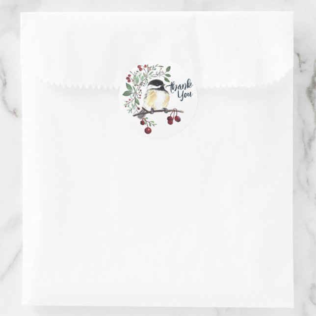 Pegatina Redonda Winter Chickadee Bird Art (Bolso)