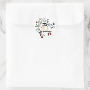 Pegatina Redonda Winter Chickadee Bird Art