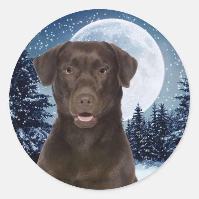 Pegatina Redonda Winter Chocolate Lab Sicker (Anverso)