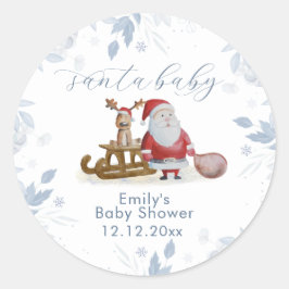 Pegatina Redonda Winter Christmas Sleigh Moose Santa Baby Shower