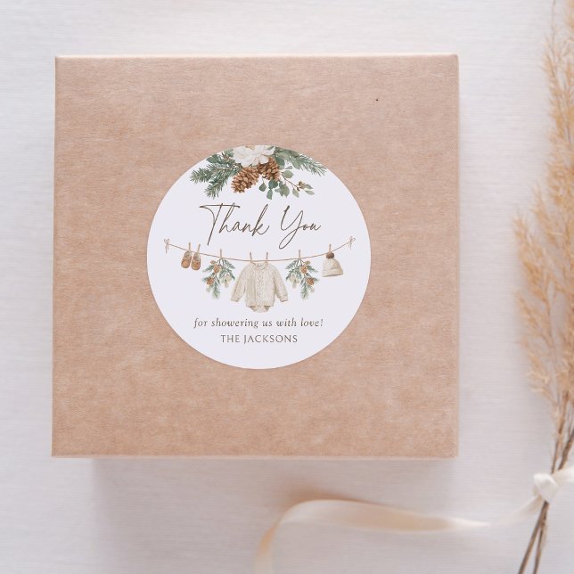 Pegatina Redonda Winter Clothesline Baby Shower (Subido por el creador)