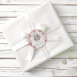 Pegatina Redonda Winter Deer Floral Baby Girl Shower