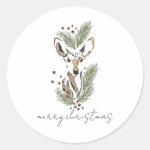 Pegatina Redonda Winter Deer Holly