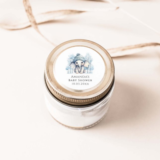 Pegatina Redonda Winter Elephant Boy Baby Shower (Subido por el creador)