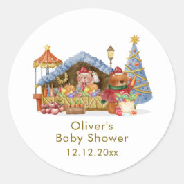 Pegatina Redonda Winter Farmer Market Teddy Bear Baby Shower