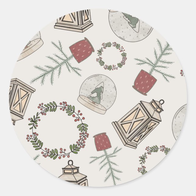 Pegatina Redonda Winter Farmhouse (Anverso)