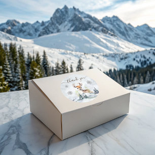 Pegatina Redonda Winter Forest Baby Deer Baby Shower Gracias