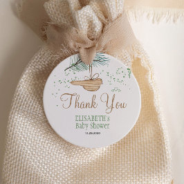 Pegatina Redonda Winter forest rustic baby shower thank you favor