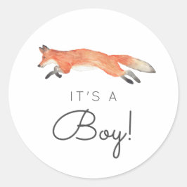 Pegatina Redonda Winter Fox Baby Shower