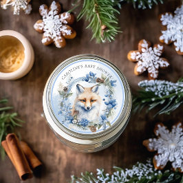 Pegatina Redonda Winter Fox Watercolor Baby Shower