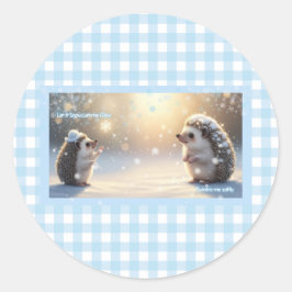 Pegatina Redonda Winter Hedgehog  – Cute Snowflake 